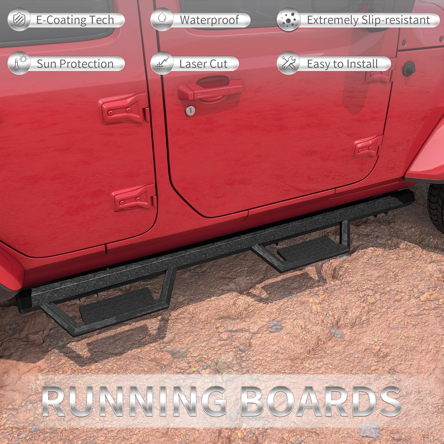 Running Boards Compatible with 2007-2018 Jeep Wrangler JK JKU Unlimited 4 Doors Double Cab/Crew Cab,4.4" D Side Nerf Steps,Heavy-Duty Steel Carbon Steel Nerf Bars,Non-Slip Surface