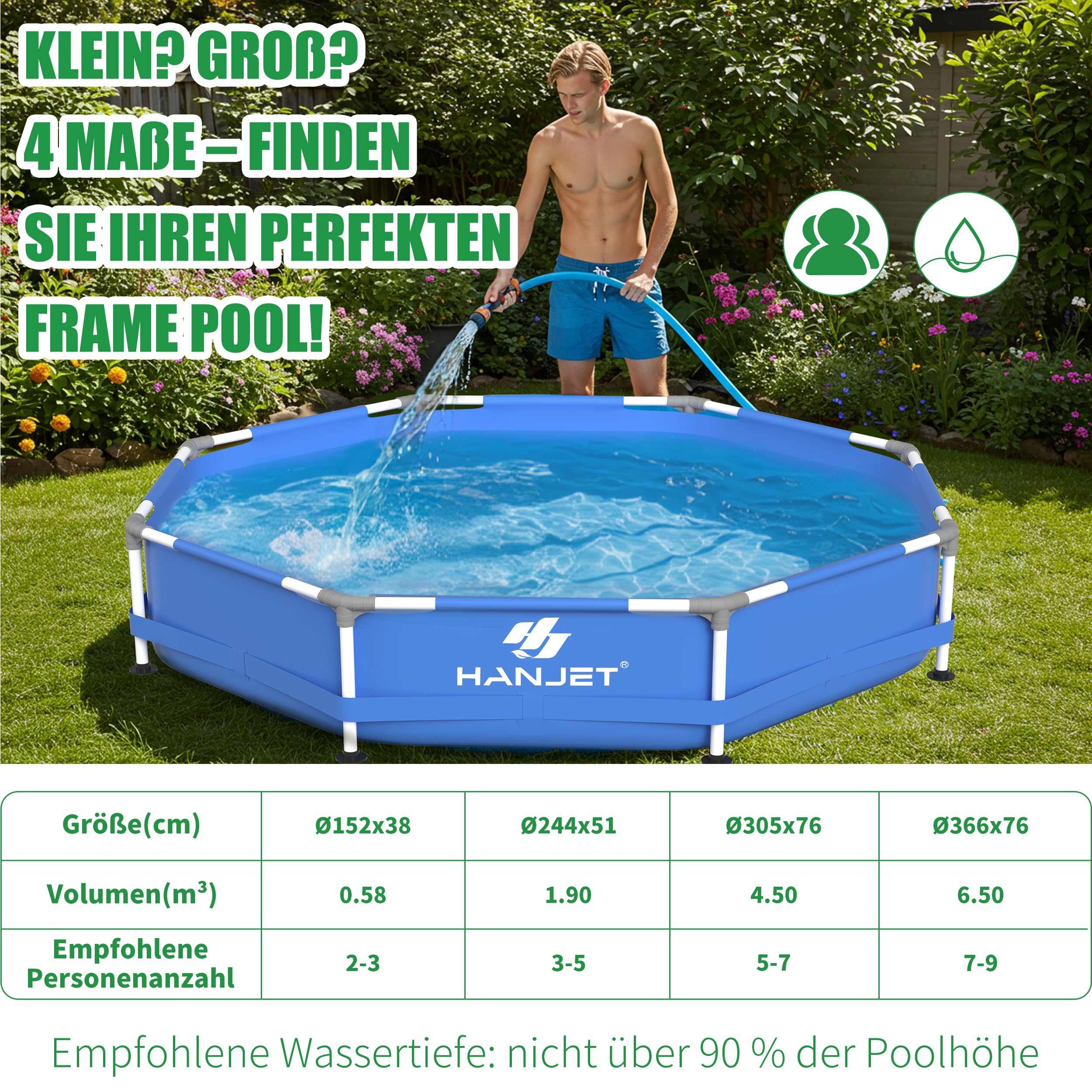 Steel Frame Pool PE Rahmenpool Schwimmbecken Aufstellpool Gartenpool Sommer Swimingpool Stahlrahmenpool Planschbecken für Außenbereich Hinterhof, rund, Blau (Ø244x51cm)