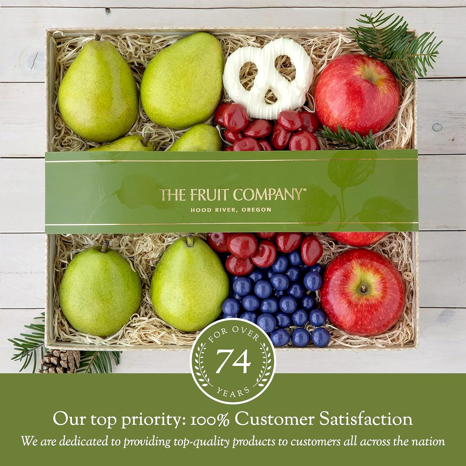 The Fruit Company Oregon's Finest Gift Box, A Luxurious Gift Box Filled with Fresh Fruits and Tasty Chocolate Treats, Ideal Gift for Birthdays, Anniversaries, and More