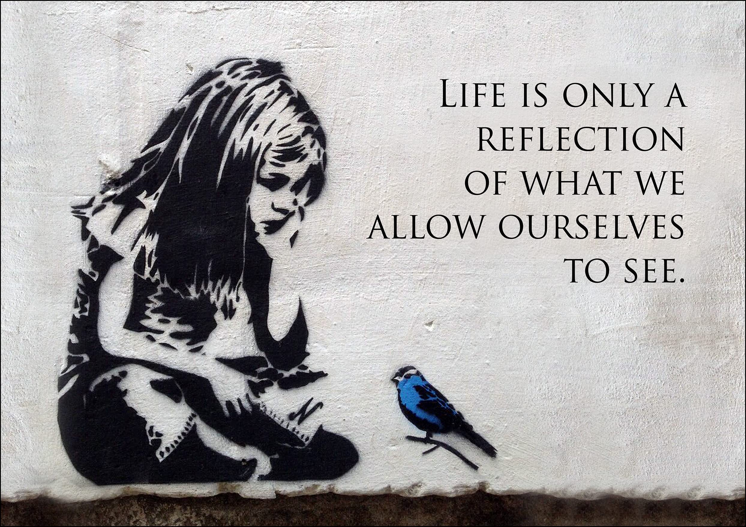 Canvasartshop Girls Unframed Banksy Blue Bird Quote- Premium Wall Art Framed Picture Prints - 3 Colours - 4 Sizes (, A4)