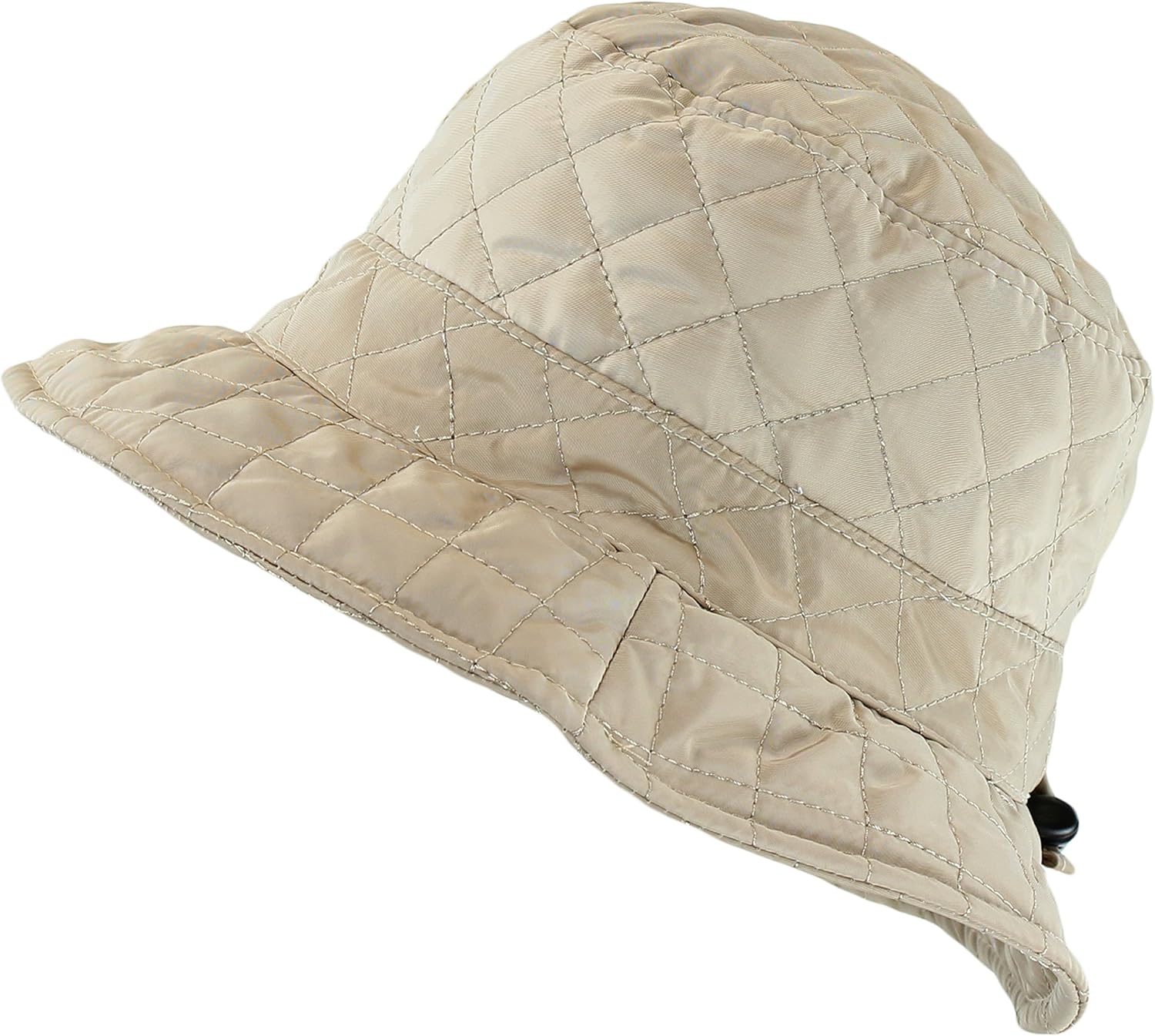 Foldable Water Repellent Quilted Rain Hat w/Adjustable Drawstring, Bucket Cap - Image 3