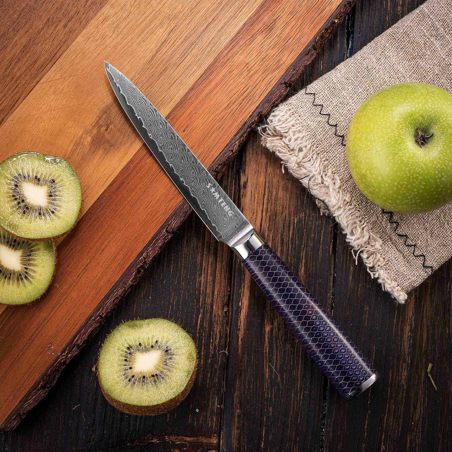 Fеаturеd Prоduсt Damascus Utility Knife - SMTENG 5 inch Paring knife 67 Layers Damascus Steel Blade Executive Honeycomb Aluminum Handle Razor Sharp Slicing Peeling Multi-Purpose Kitchen Knives