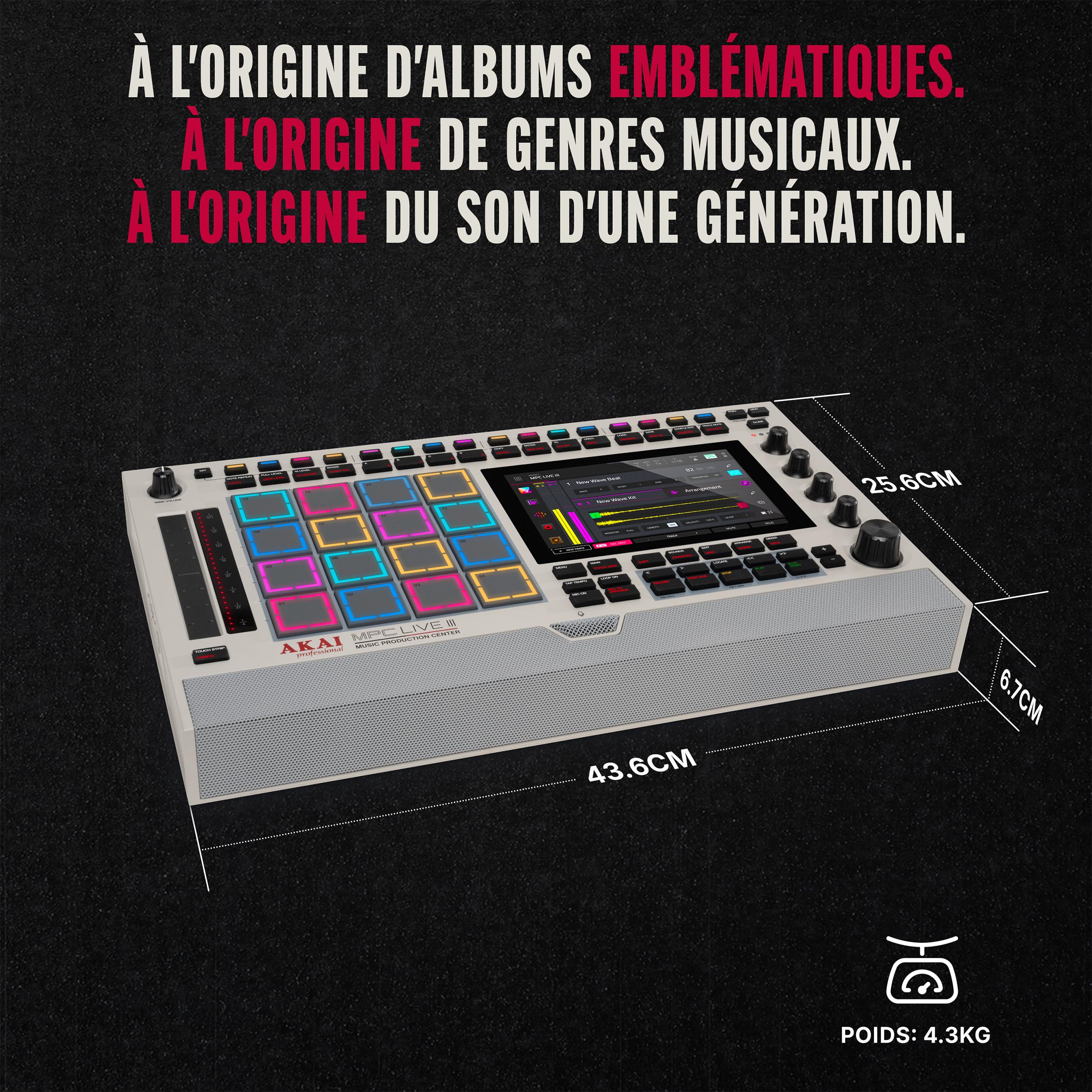 Akai Professional MPC Live III Retro Centre de Production Musicale Portable Autonome avec Pads MPCe, Séquenceur, Écran Tactile, Micro, Enceintes Stéréo, Interface Audio, Wi-Fi, Bluetooth et Batterie