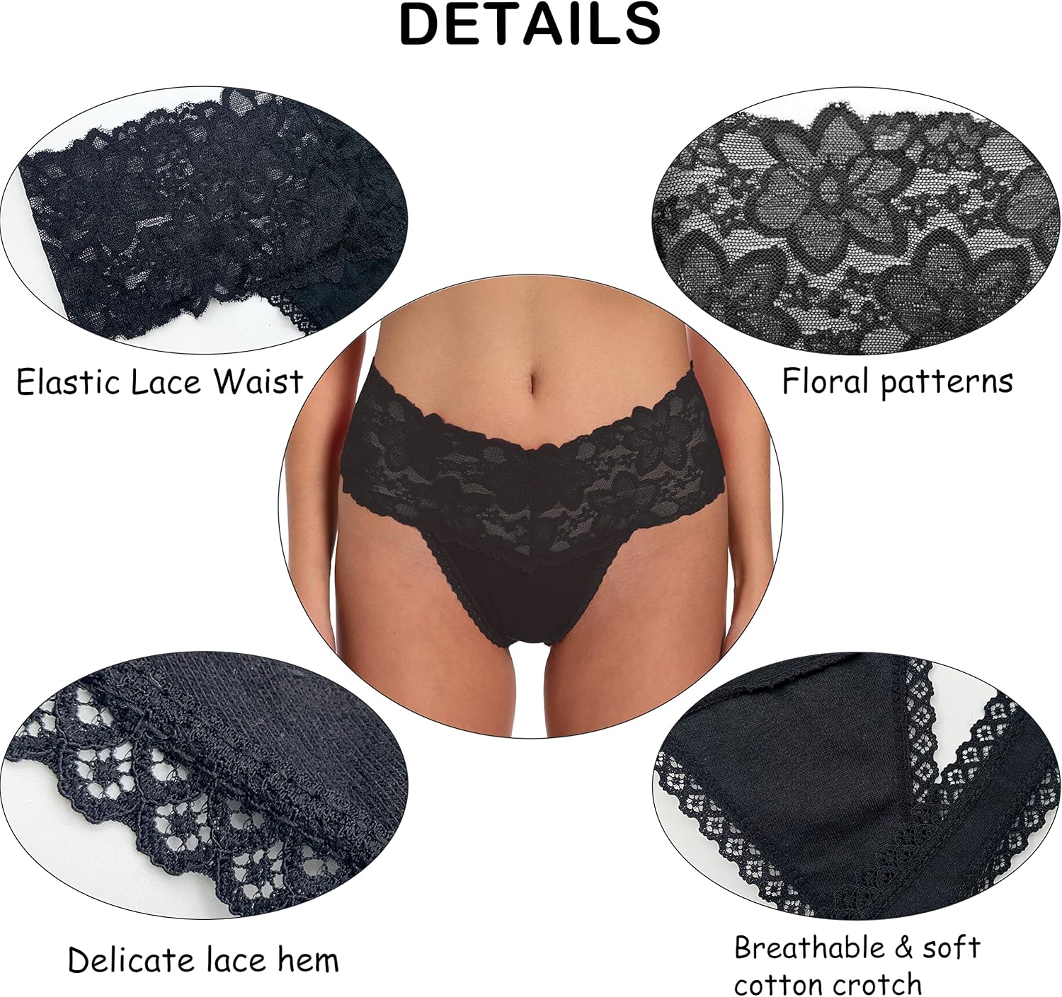 High Waisted Leaf Thick Waistband Lace Cotton Breathable Thongs Plus Size Pack 5 Size Small to 4X-Large - Image 2