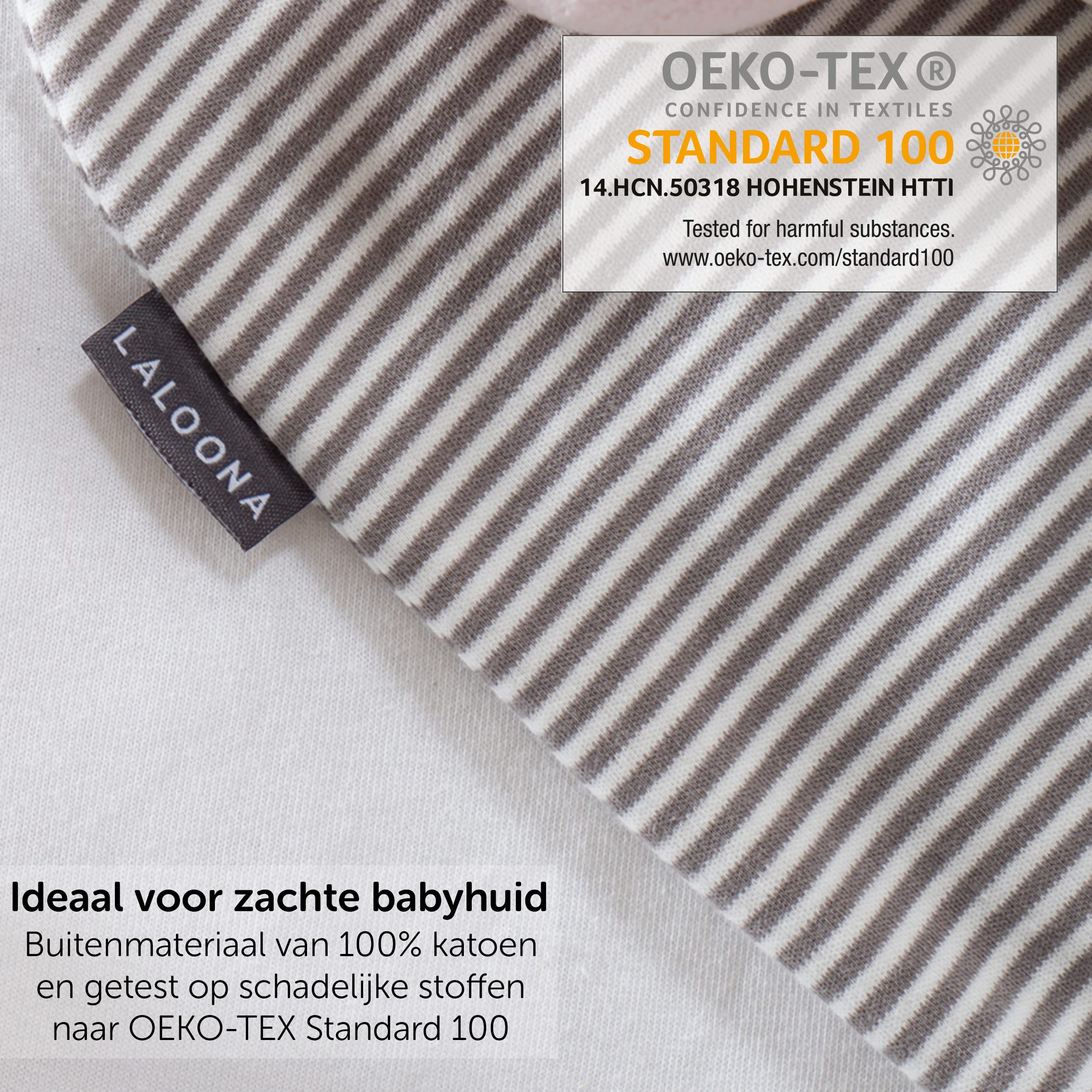 LaLoona Baby Sleeping Bag 0.5 Tog, Lightweight Baby Bag, 100% Cotton, Sleeping Bag for Newborns to the Waist, Oeko-Tex Standard 100, Stripes, Beige, 0-3 Months