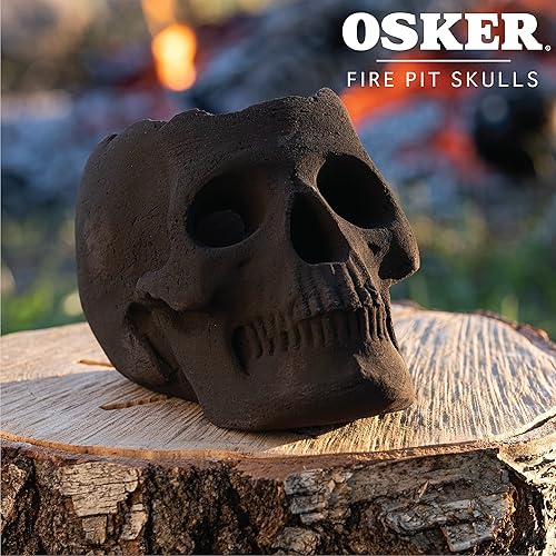 Miniatura 9 de OSKER - Leño con forma de calavera de cerámica ignífuga para hoguera, para fuegos de gas, propano o madera, 9 pulgadas