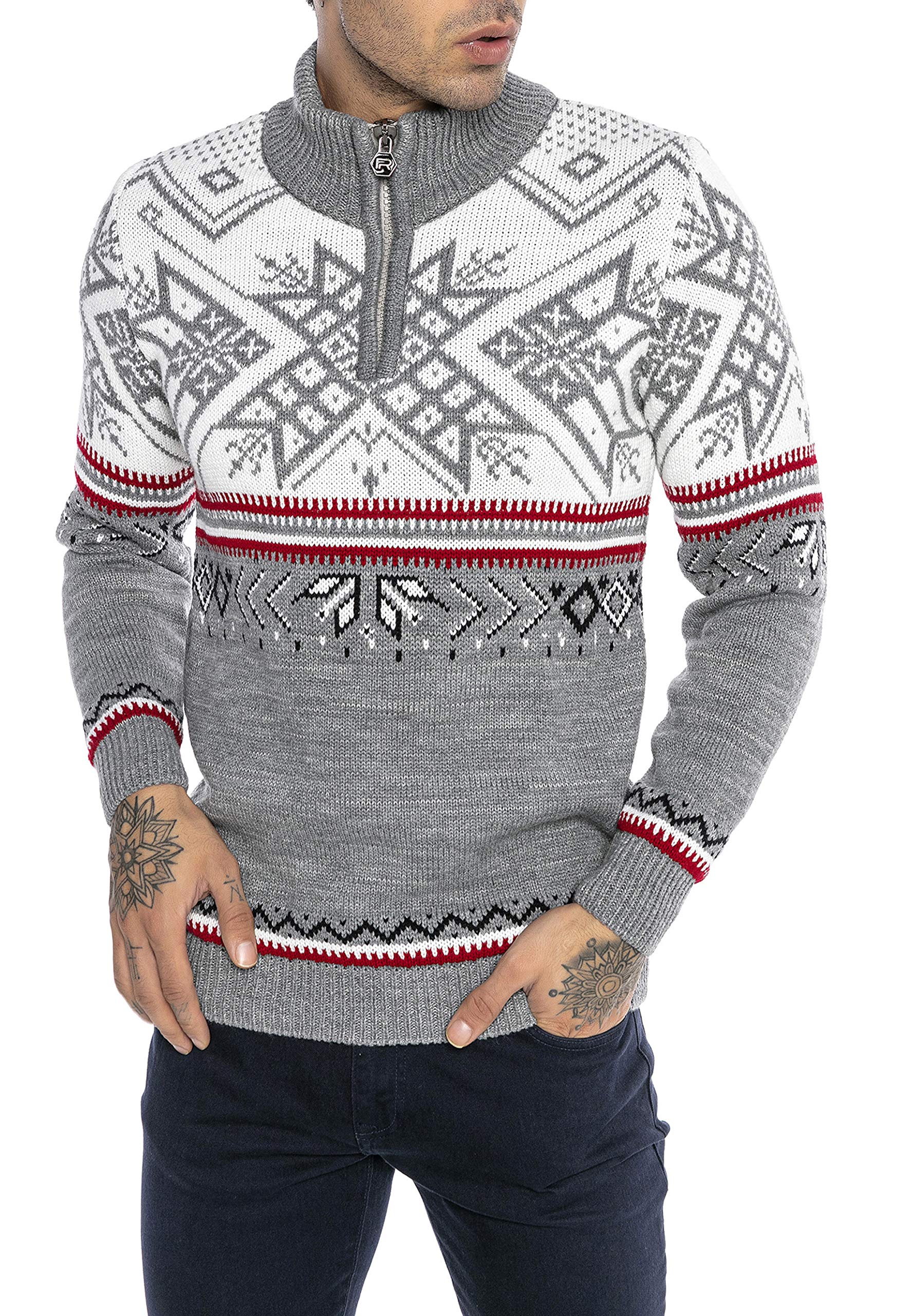 Redbridge Strickpullover für Herren Norweger Pullover Stehkragen Reißverschluss
