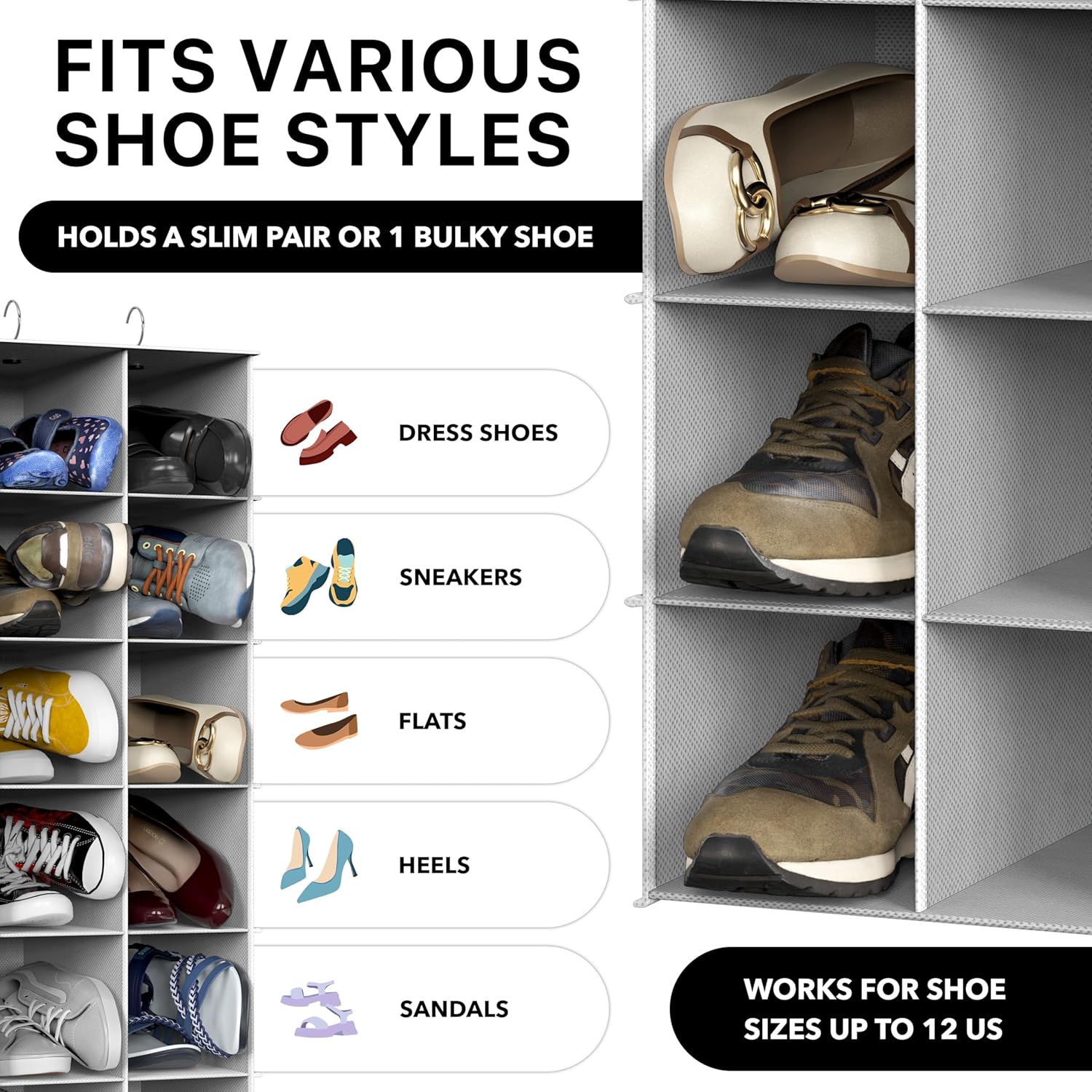 Simple Houseware 24 Section Shelves Hanging Shoes Organizer Holder for Closet, Gray