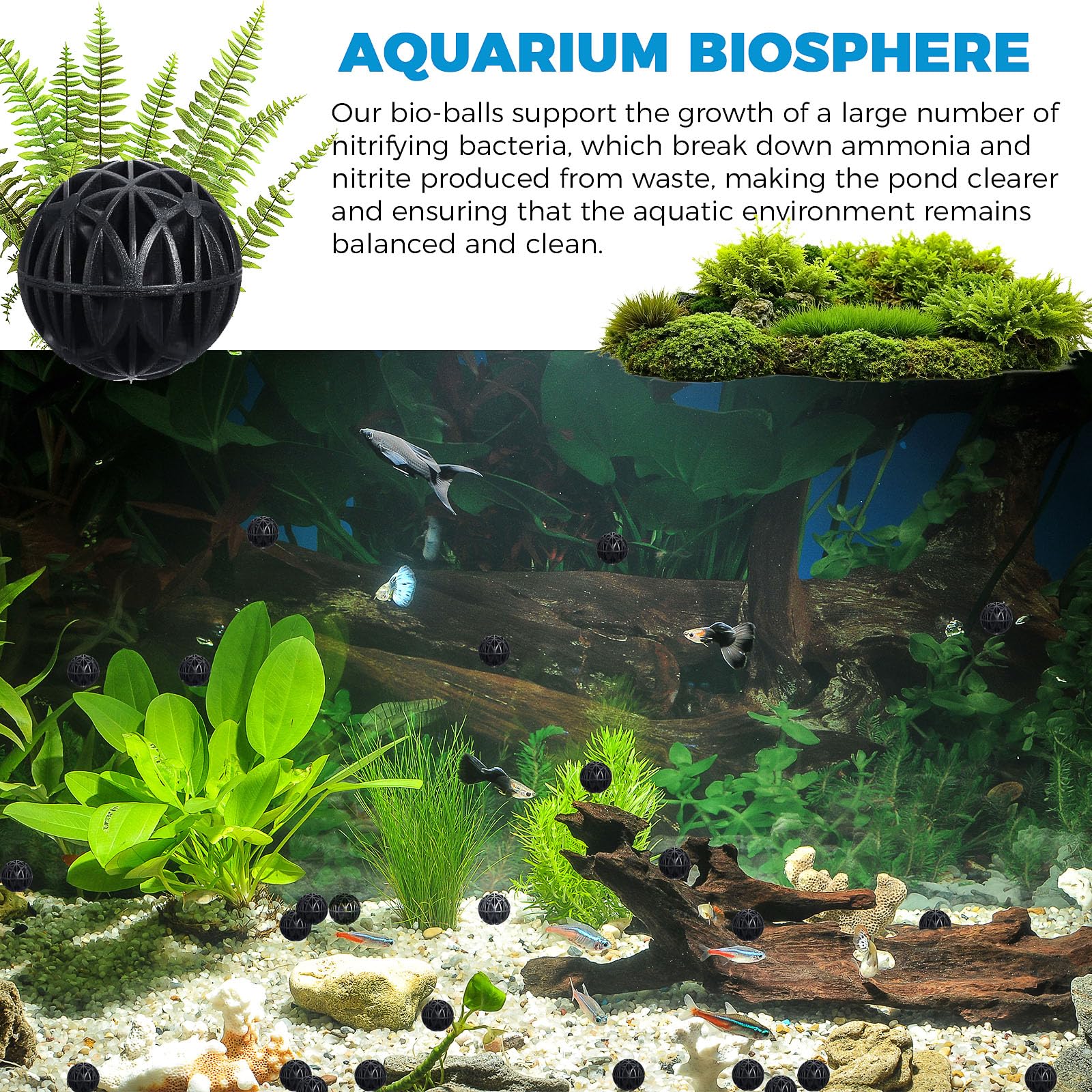 Palline Filtranti Biologiche 100 Pezzi 16 mm Bioballs per Pulizia Acquario Bio Filtro Poroso