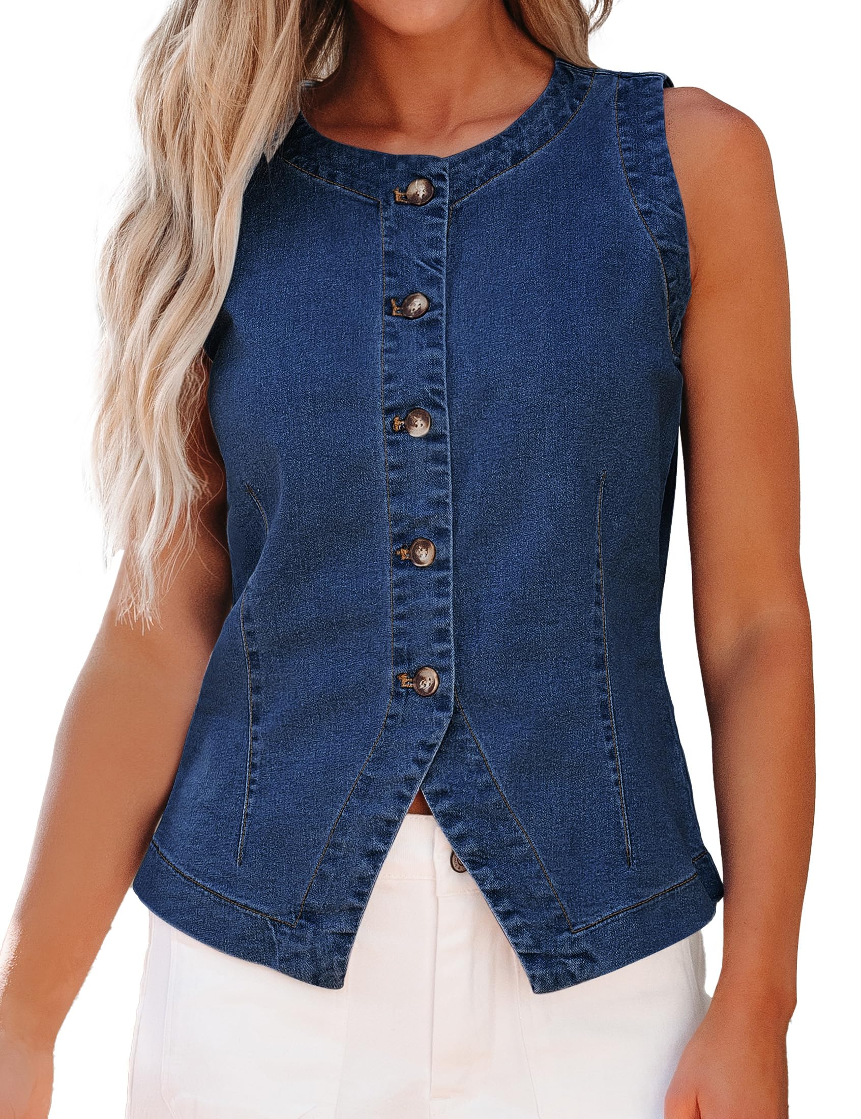 luvamia Denim Vest for Women Sleeveless Stretchy Jean Vest Top