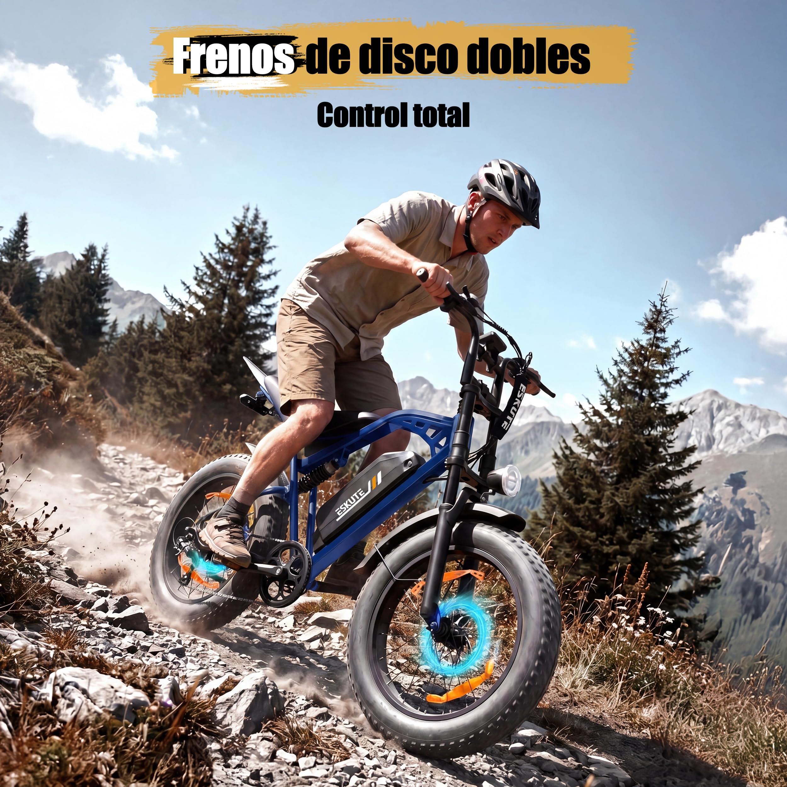 ESKUTE V202 - Bicicleta eléctrica para adultos, Fat Bike eléctrica 20 x 4.0 con batería extraíble de 48 V 20,8 Ah, E-Bike All Terrain, 7 velocidades, frenos de disco mecánicos