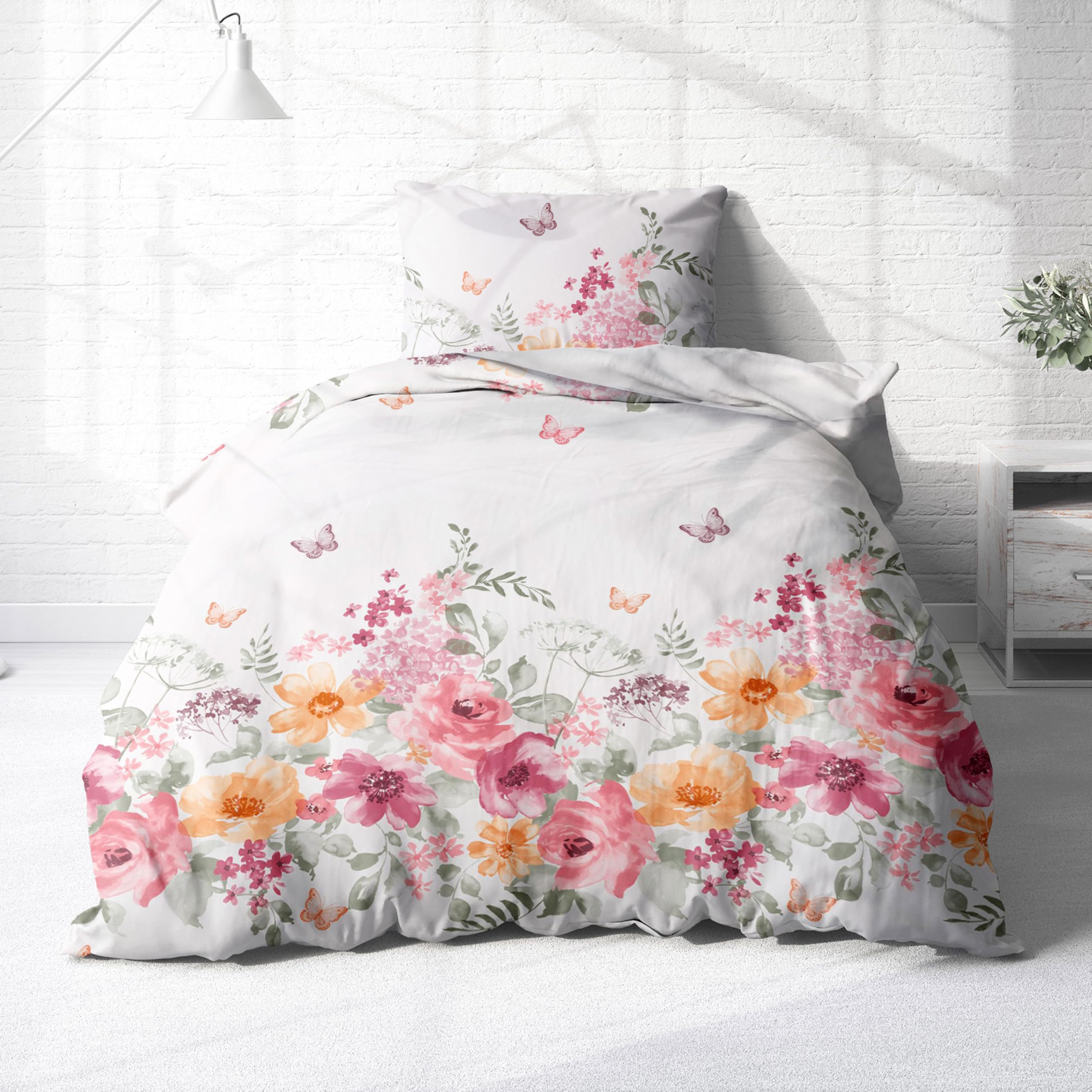 Träumschön Premium Bed Linen 135 x 200 cm + 80 x 80 cm - Flower Design Yellow - Summer Cotton Bed Linen - Soft, Breathable and Skin-Friendly - Non-Iron-image-36