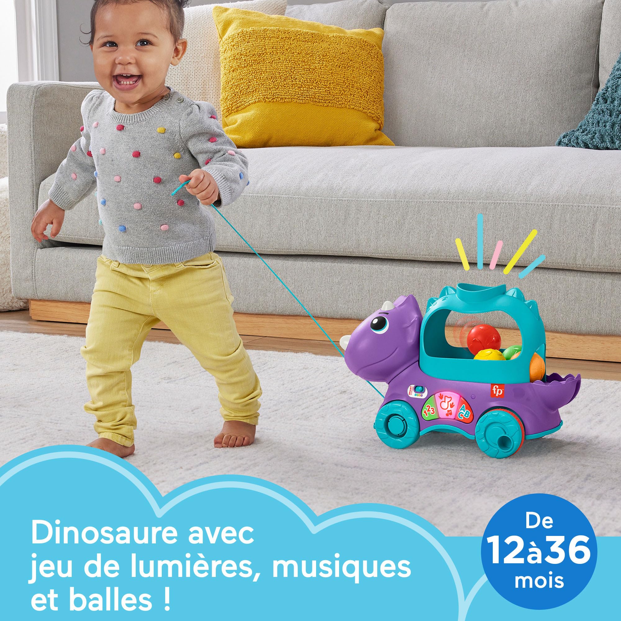 Fisher-Price Jouet D’Éveil Tricératops Lance-Balles Avec Effets Sonores Et Lumineux, 3 Niveaux D’Apprentissage Éveil Progressif, Version Française, Jouet Enfant, Dès 12 Mois, HNR56