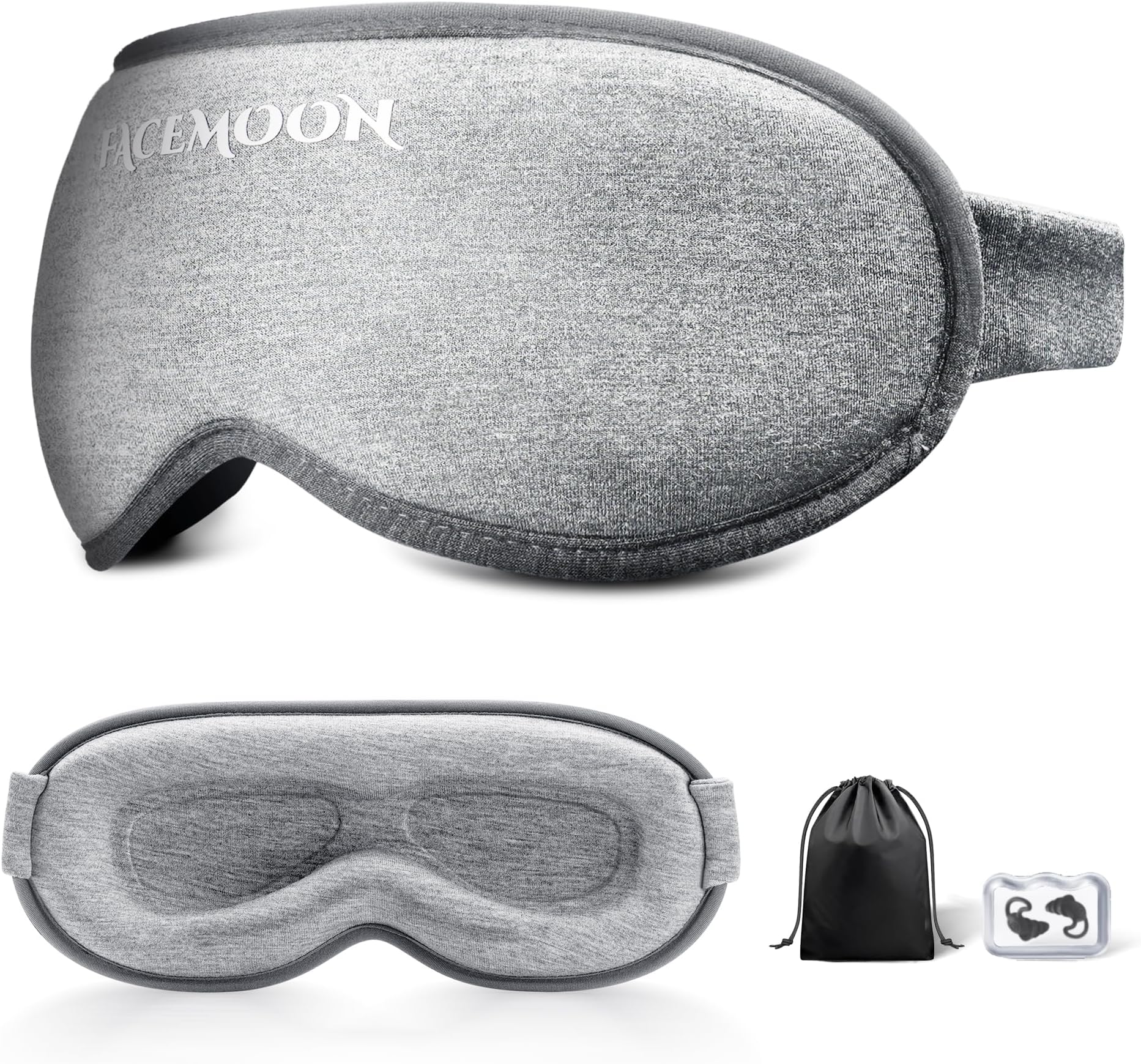 Sleep Mask 100% Light Blocking 3D Contoured Sleeping Mask for Women Men,Zero Eye Pressure Sleeping Mask with Adjustable Strap,Earplugs,Travel Pouch,Travel,Yoga（Lightweight