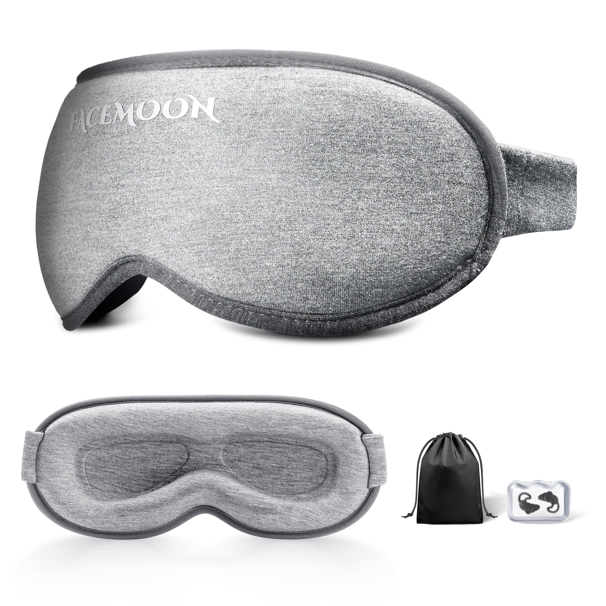 Sleep Mask 100% Light Blocking 3D Contoured Sleeping Mask for Women Men,Zero Eye Pressure Sleeping Mask with Adjustable Strap,Earplugs,Travel Pouch,Travel,Yoga（Lightweight
