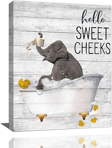 SweetFox Divertido elefante baño pared arte elefante baño fotos decoración de pared elefante en la bañera lienzo pintura impresión para pared