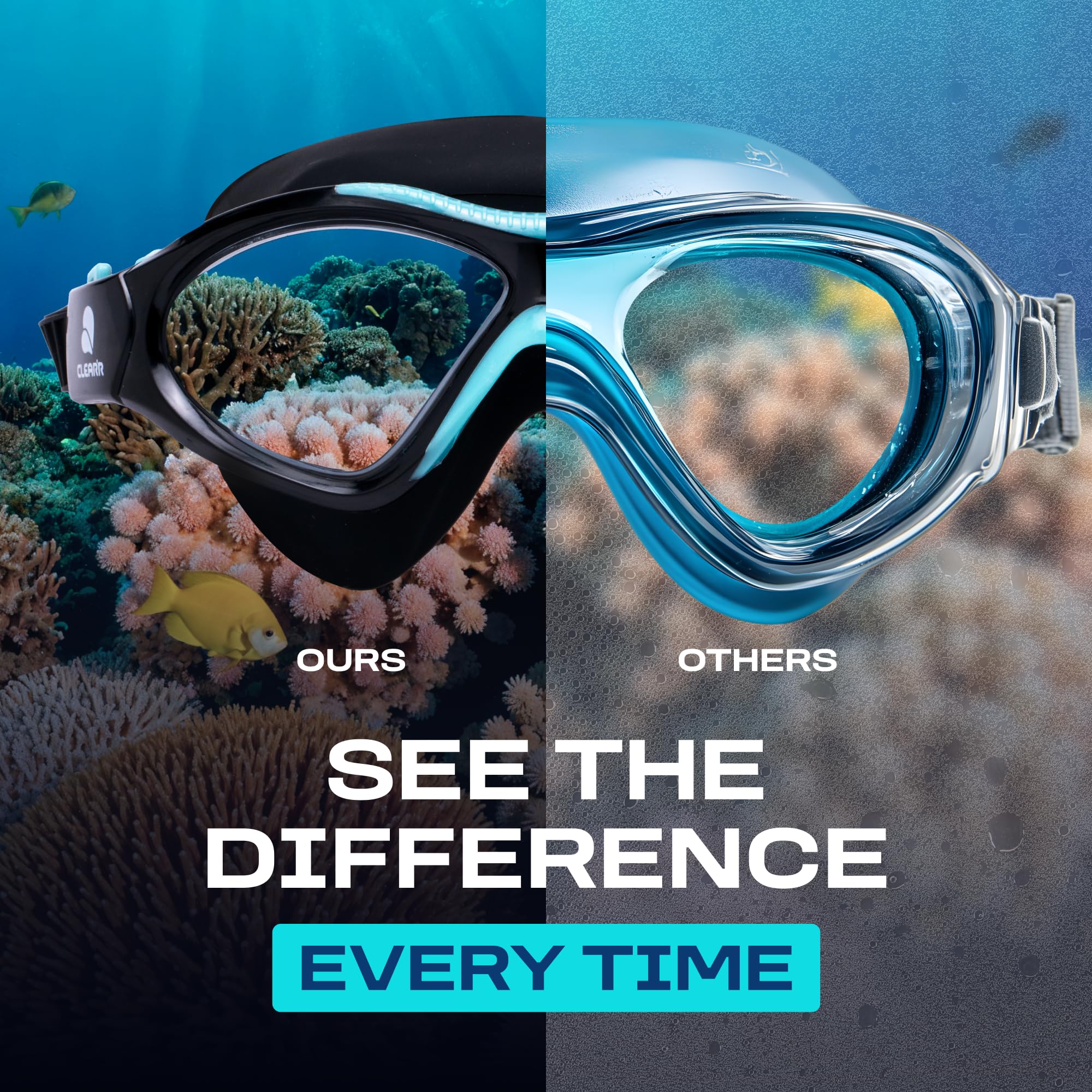 Clear'r Vision, maschera da nuoto per adulti – occhialini trasparenti per snorkeling, anti-appannamento, lenti antigraffio, protezione UV, vestibilità comoda