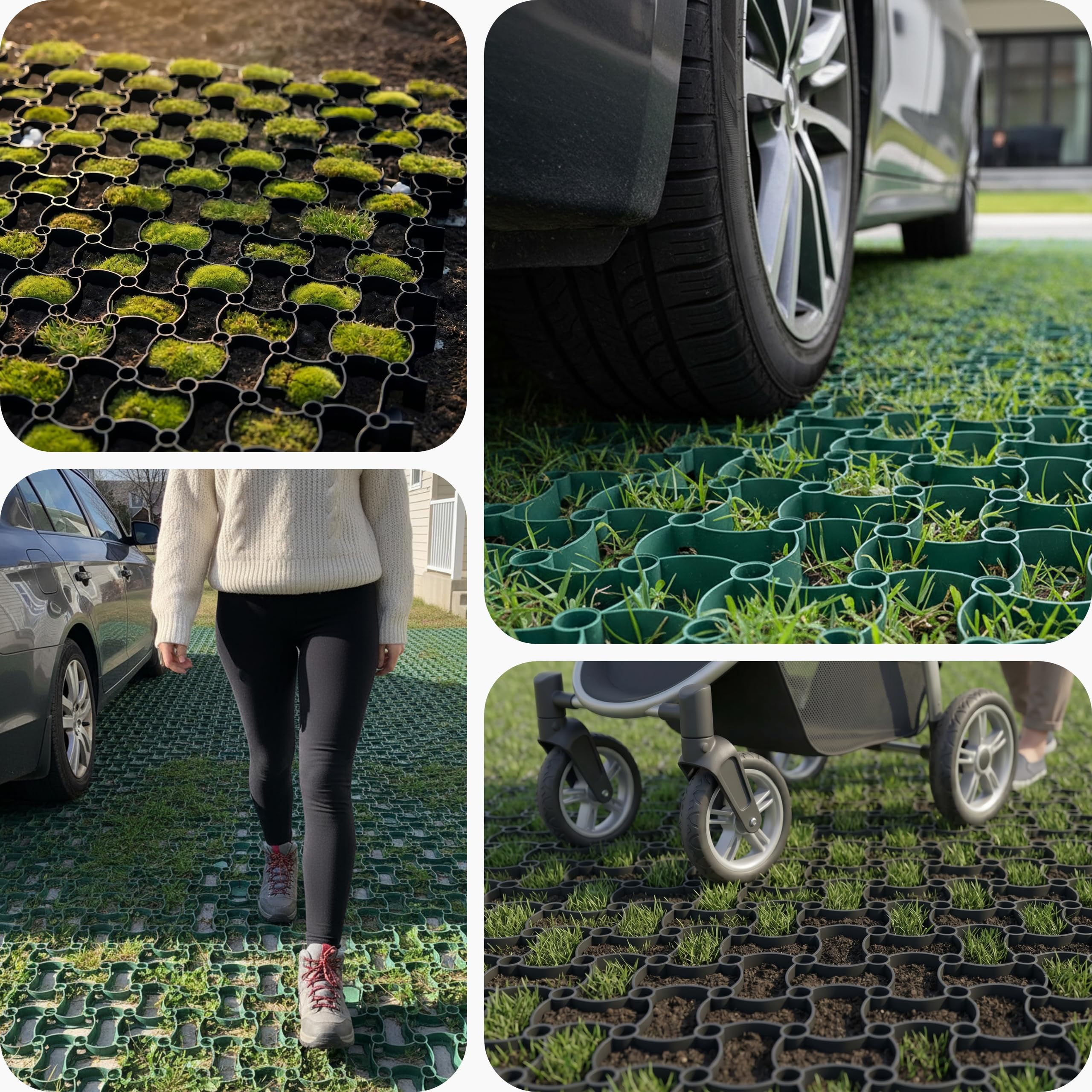 Garronda Griglia Salvaprato Carrabile 10 Pezzi (2,5 m²) 50 x 50 x 4 cm in Plastica Riciclata per Giardino e Ghiaia Modulare Drenante per Parcheggio e Vialetti Resistente 16 t/m² Verde GD-0224