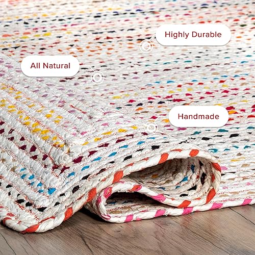 Miniatura 4 de nuLOOM Tammara - Alfombra bohemia trenzada a mano, ovalada 3 x 5 pies, color marfil