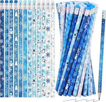 Fovths 192 Pieces Winter Snowflake Pencils with Eraser Toppers Fun Holiday Gift Pencils Bulk with Storage Box HB Pencil Frozen Party Favors for School Stationery Party Reward Supplies