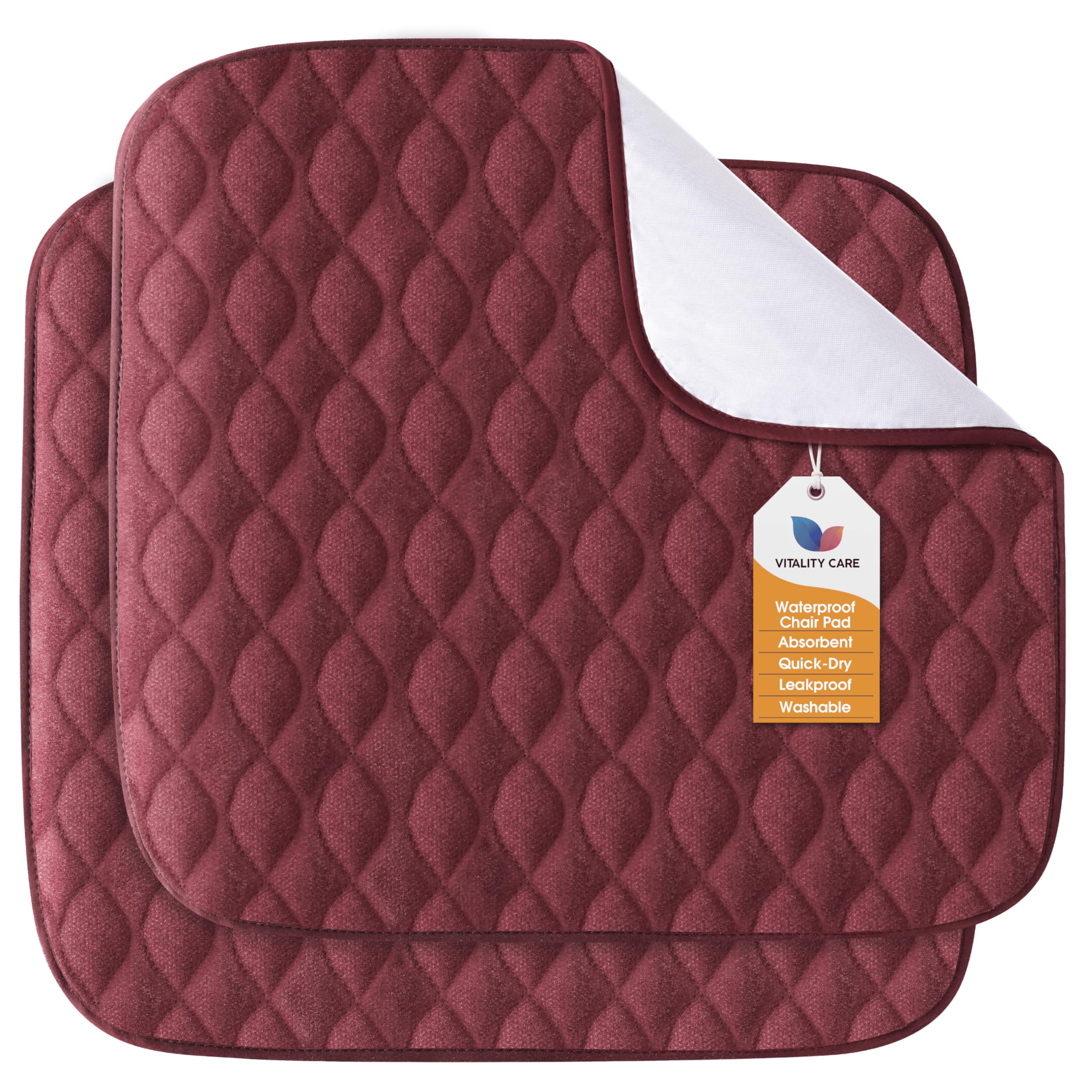 Vitality Care Chair Protector Pads with Waterproof Backing, Machine Washable, 4-Layer Design, Wine, 53x56cm, 2 Pack