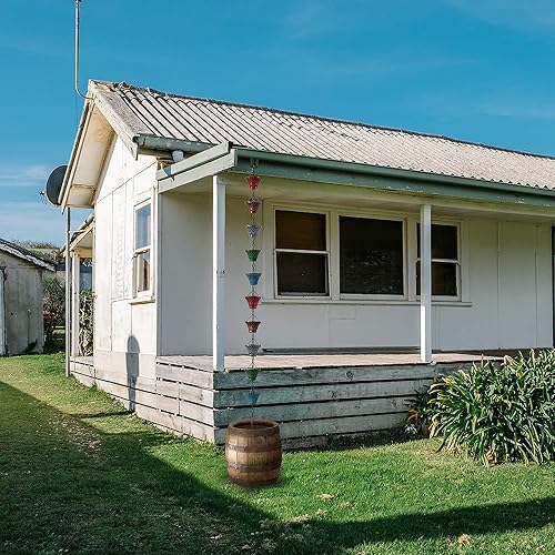 Miniatura 6 de Cadenas de lluvia de hierro multicolor de 5.8 pies para canaleta y barril de lluvia, resistente al óxido, cadena de lluvia chapada para decoración