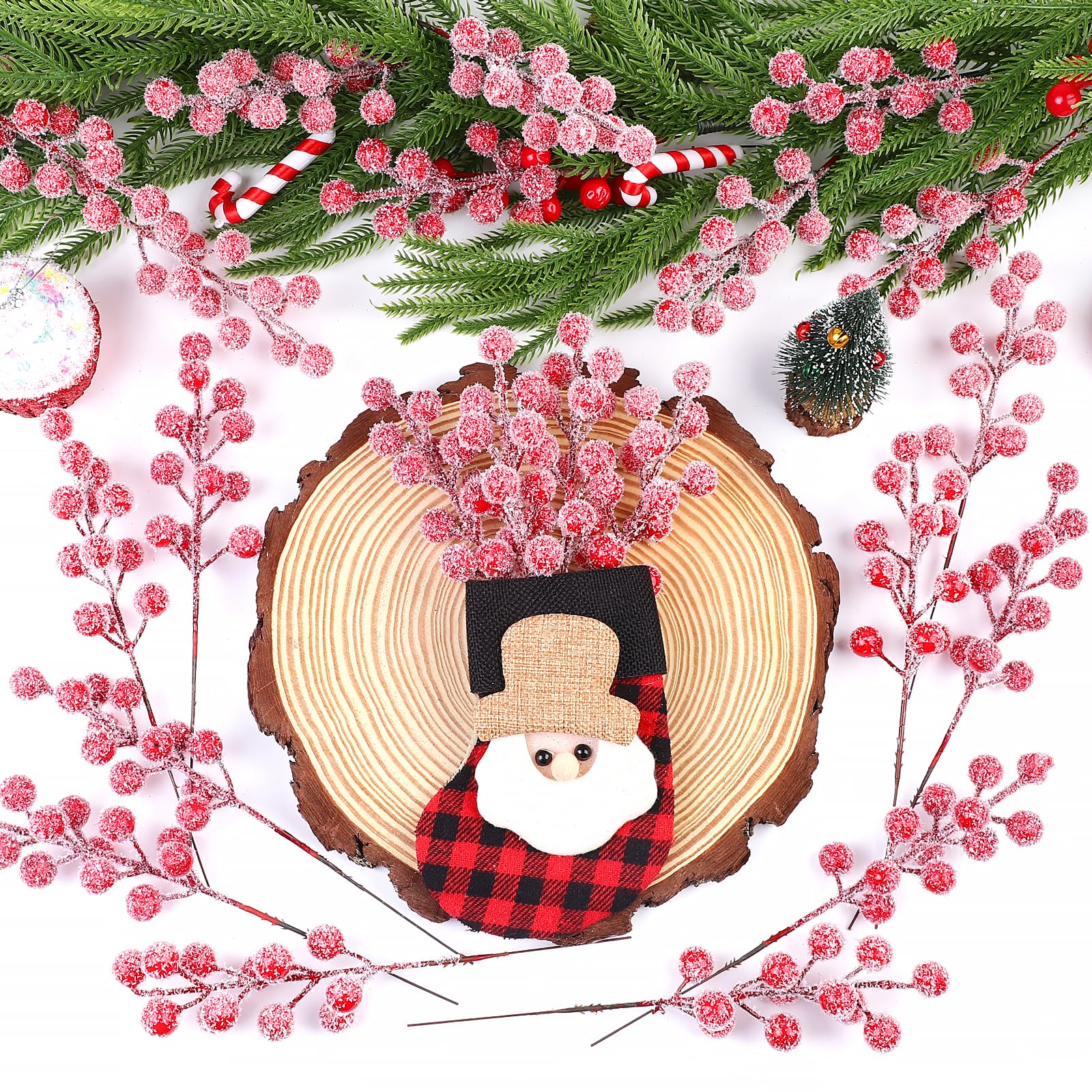 Fangoo 32 Pezzo 23 cm Artificiali Spruzzo Innevato Bacche Rosse Rami di Natale Bacche Rosse Decorazioni per Decorazione Albero di Natale Ghirlande Matrimonio Decorazioni per Feste In Casa