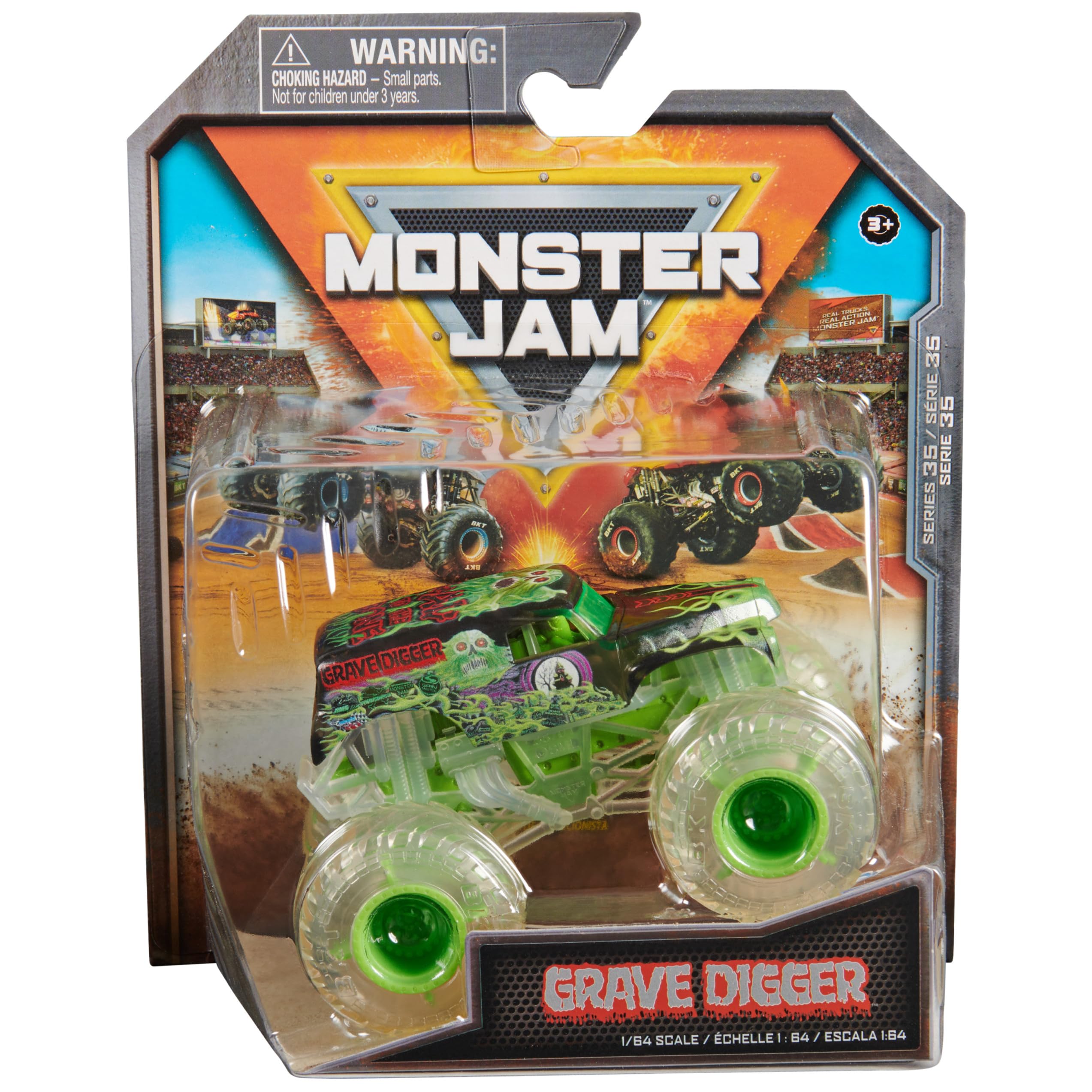 Monster Jam, Oficjalny pogoń za grabarzem Monster Truck, pojazd odlewany ciśnieniowo, skala 1:64, zabawki dla dzieci dla chłopców w wieku od 3 lat