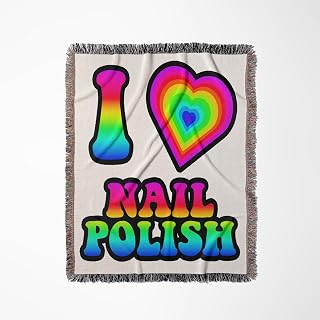 3dRose Groovy Hippie Rainbow I Heart Love Nail Polish Woven Blanket