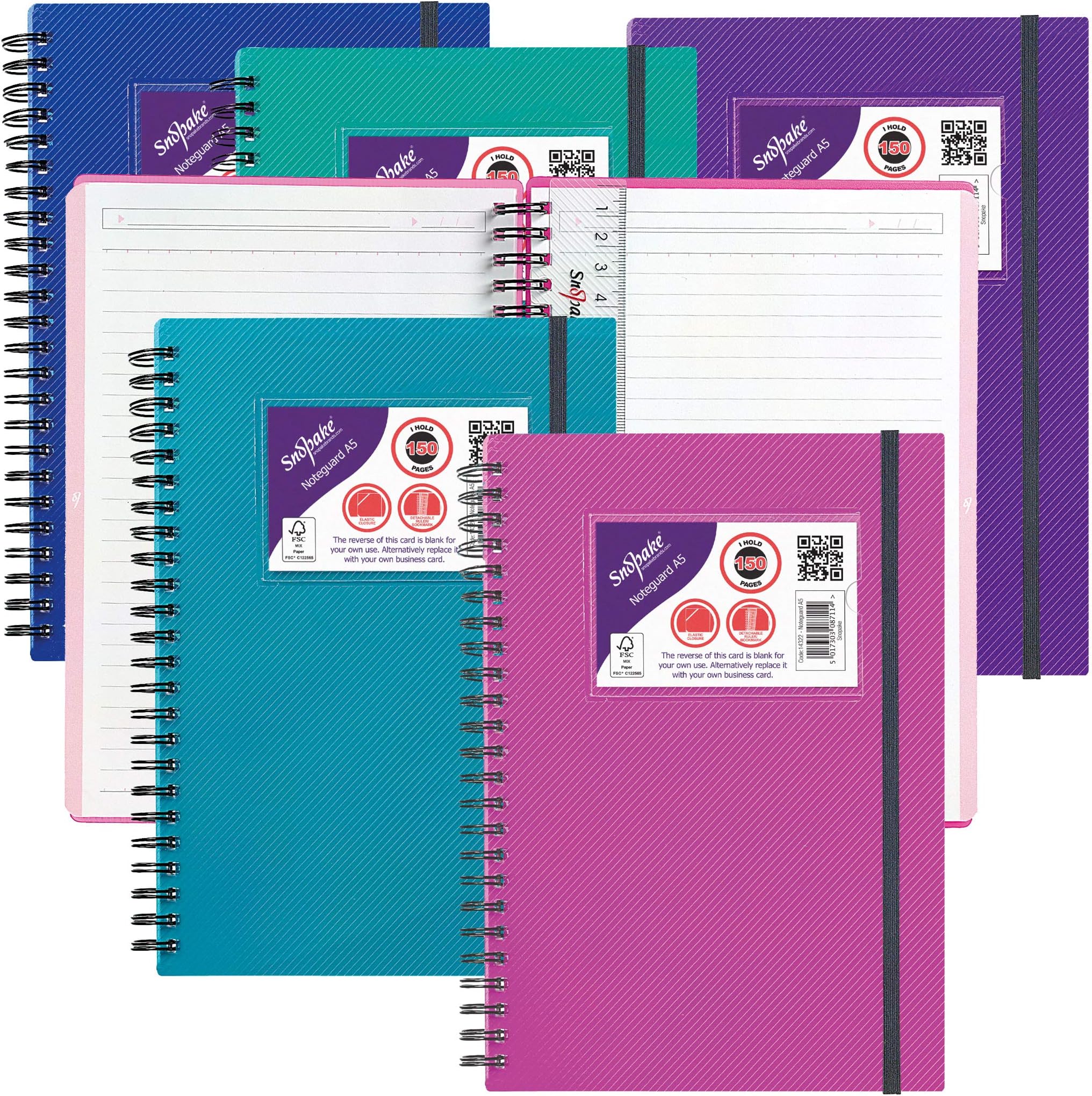 SnopakeA5 NoteGuard Hardback Notebook – Electra Assorted [Pack of 5] Ref: 14322