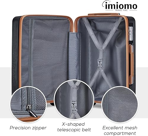 Miniatura 5 de imiomo Equipaje de mano de 20 pulgadas aprobado por aerolíneas rígidas, juego de 3 piezas, equipaje de viaje ligero con bloqueo TSA, maleta con