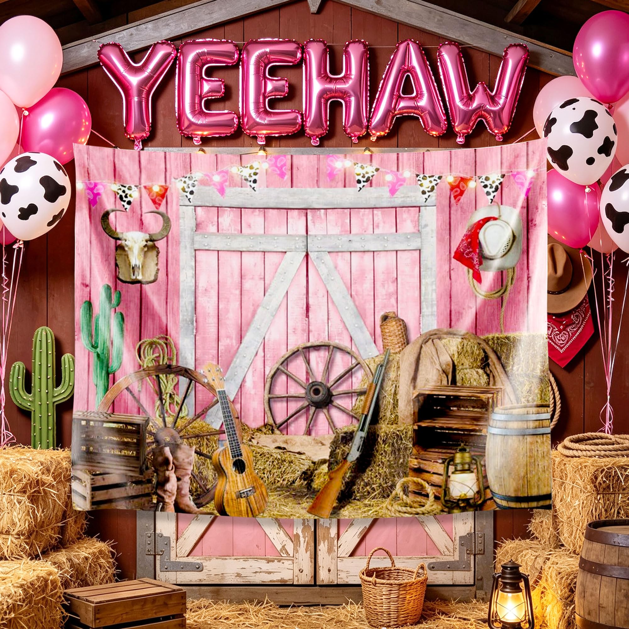 LaVenty Western Cowgirl Party Decorations Wild West Yee Haw Banner Balloons