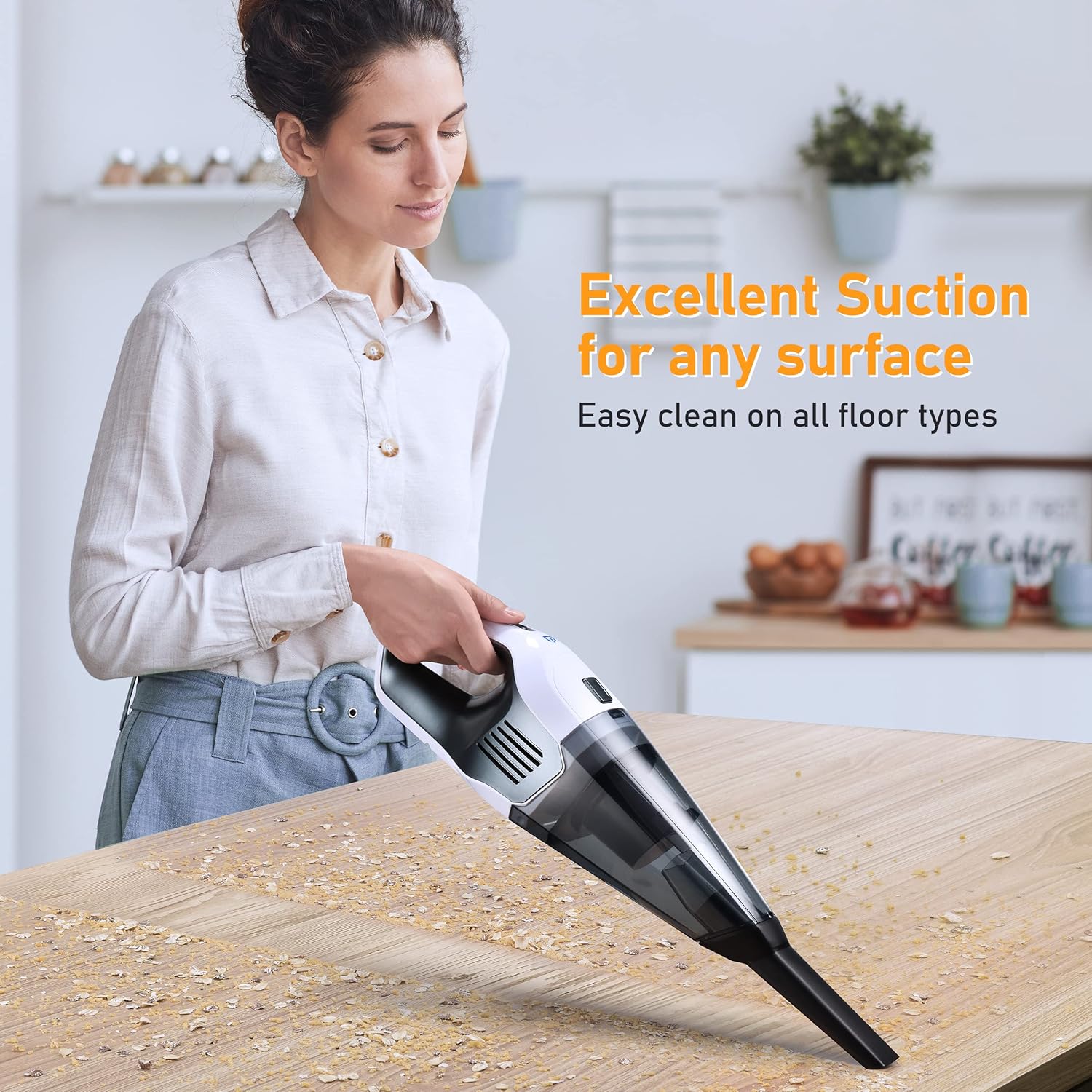 Handheld Vacuum Cordless, 8500Pa Strong Suction Hand Vacuum Powered by 2-3H Fast Charge Rechargeable Battery, 2-in-1 Wet & Dry Hand Vacuum, 2 Washable HEPA Filters, 30 Mins Runtime for Home,Car,Office -