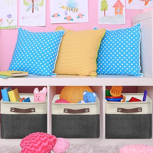 Miniatura 46 de Simple Houseware Contenedor grande de tela de almacenamiento, 14.4 x 10 pulgadas con asas, paquete de 3, organizador plegable para armario y Gris