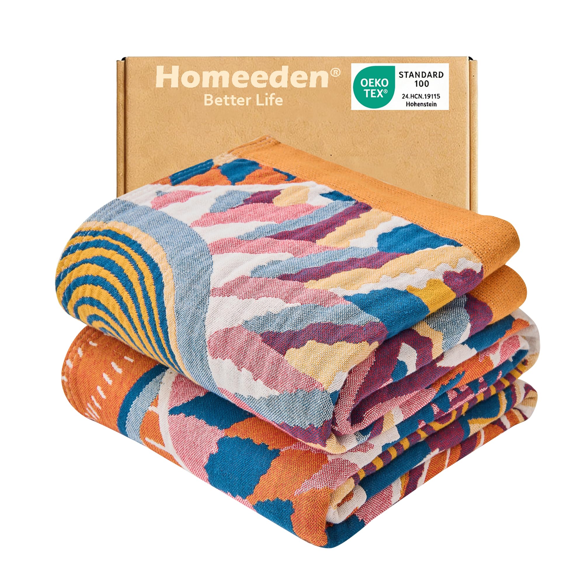 Homeeden 100% Cotton Sofa Throw Blanket, Bohemian Double-sided Large Soft Bed Blanket, Throw for Armchair Single 2 3 Seater Settees, Luxury Decorative Boho Bedspread-200x230cm Colorful