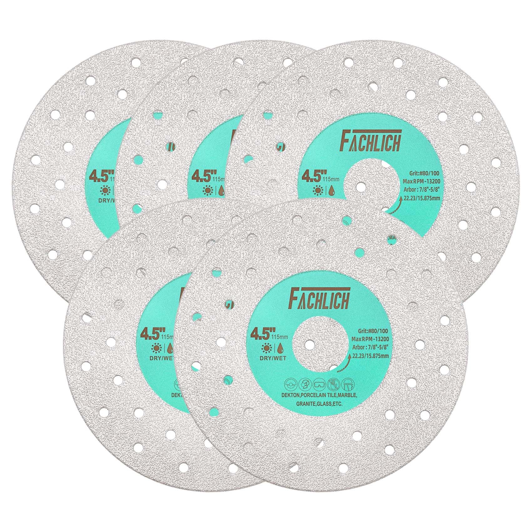 FACHLICH Rock Slab Grinding Disc - 4.5inch Glass Cutting Discs 5pcs, Granite Cutting Blade, Diamond Grinder Wheel Cutting Blade for Rock Slab, Stone,