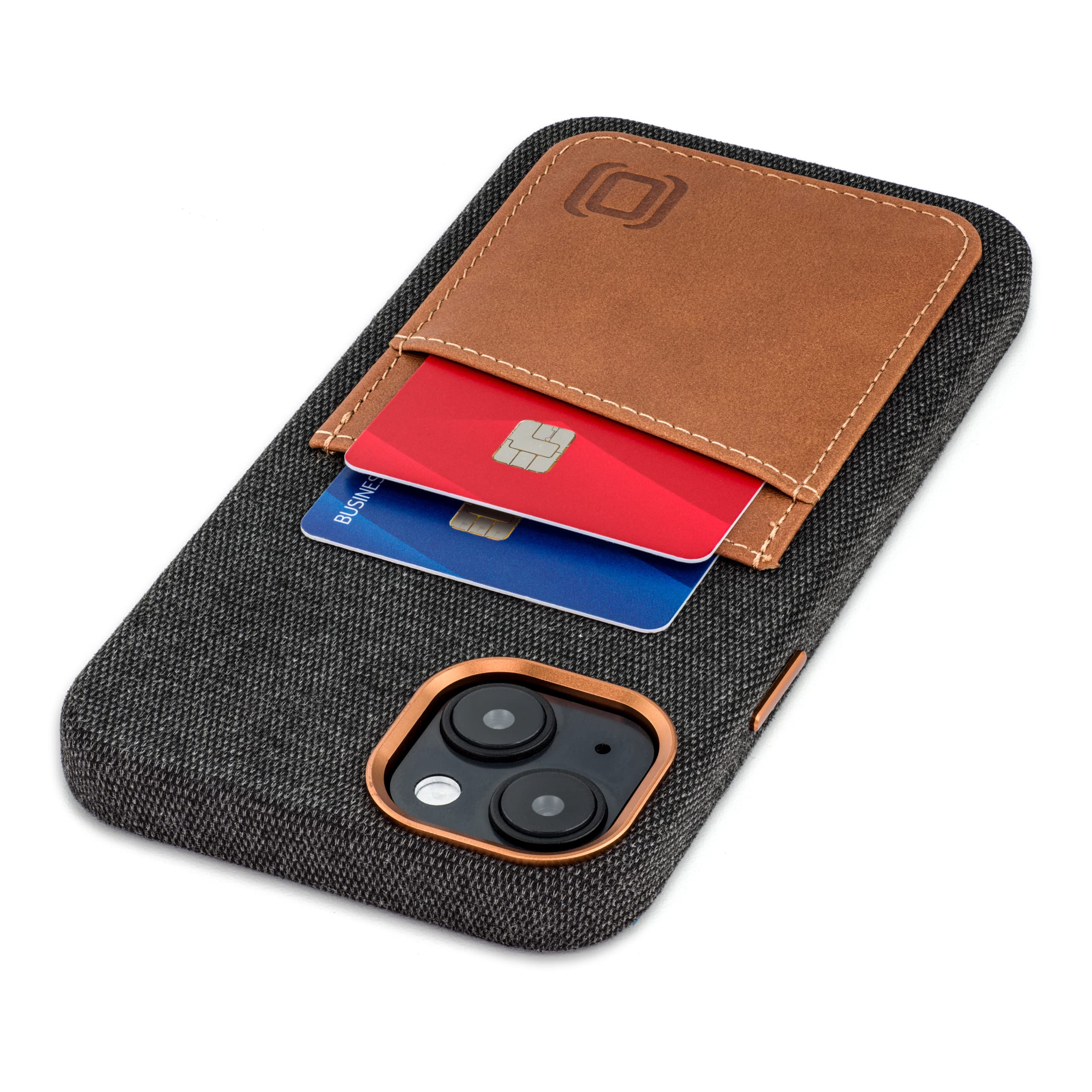Dockem Custodia Portacarte in Tessuto per iPhone 14 Plus con Piastra Metallica Integrata per Montaggio Magnetico, Portafoglio Cucito in Vera Pelle con 2 Slot per Carte di Credito/ID: M2F