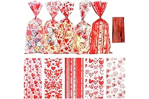 100-Pack Valentine Cellophane Treat Bags for Love-Filled Goodies