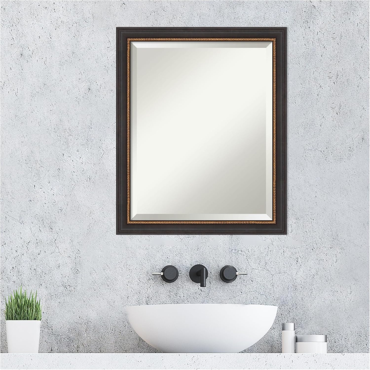 Amanti Art Bathroom Mirror for Over Sink, Vanity Mirror, Wood Frame, Hangs Horizonally and Vertically, Bathroom Wall Decor, Beveled Edge