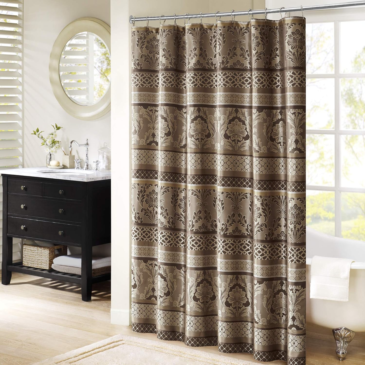 Madison Park Bellagio Taupe Shower Curtain, Transitional