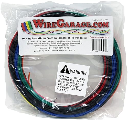Cable trenzado XLPE de alta temperatura GXL Cross-Link, 20 AWG, GA, calibre, SAE J1128, automoción, motocicleta, eléctrico, 10 pies cada uno de 12