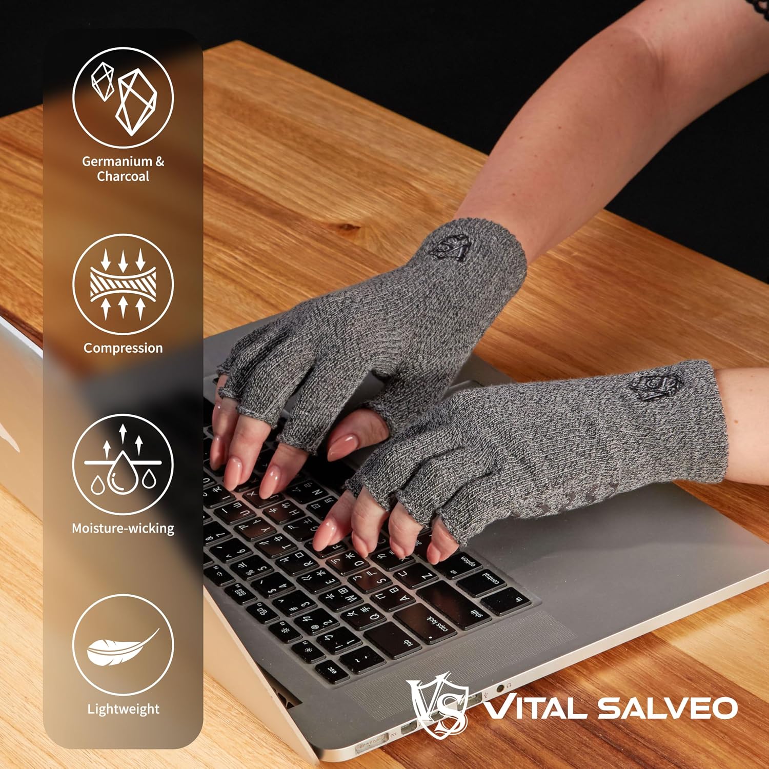 Vital Salveo-Fingerless Compression Arthritis Gloves Carpal Tunnel Computer Typing for Men and Women Daily Support (1 Pair)