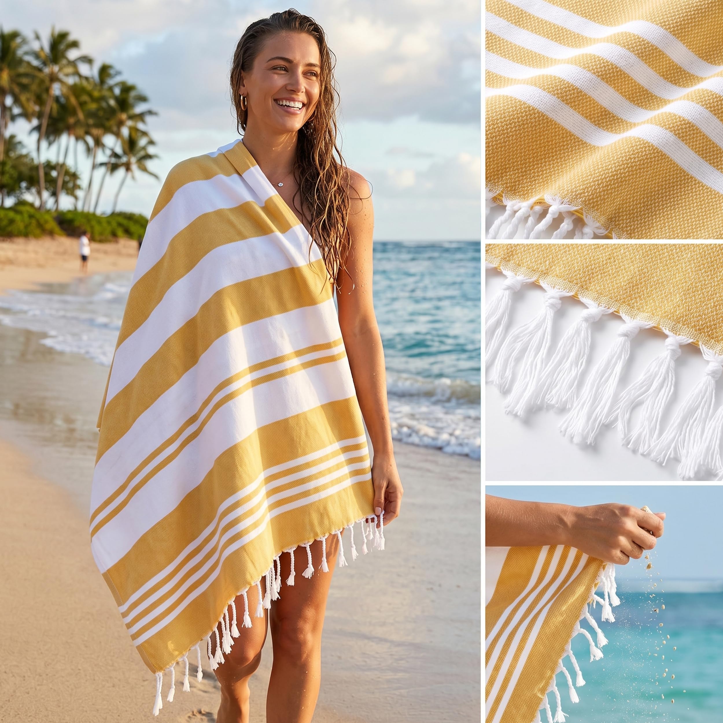 Utopia Towels - Confezione da 4 teli mare turchi, 102 x 183 cm, 100% cotone, oversize, antisabbia, leggero, asciugatura rapida, prelavato per una sensazione morbida, da viaggio, marrone chiaro