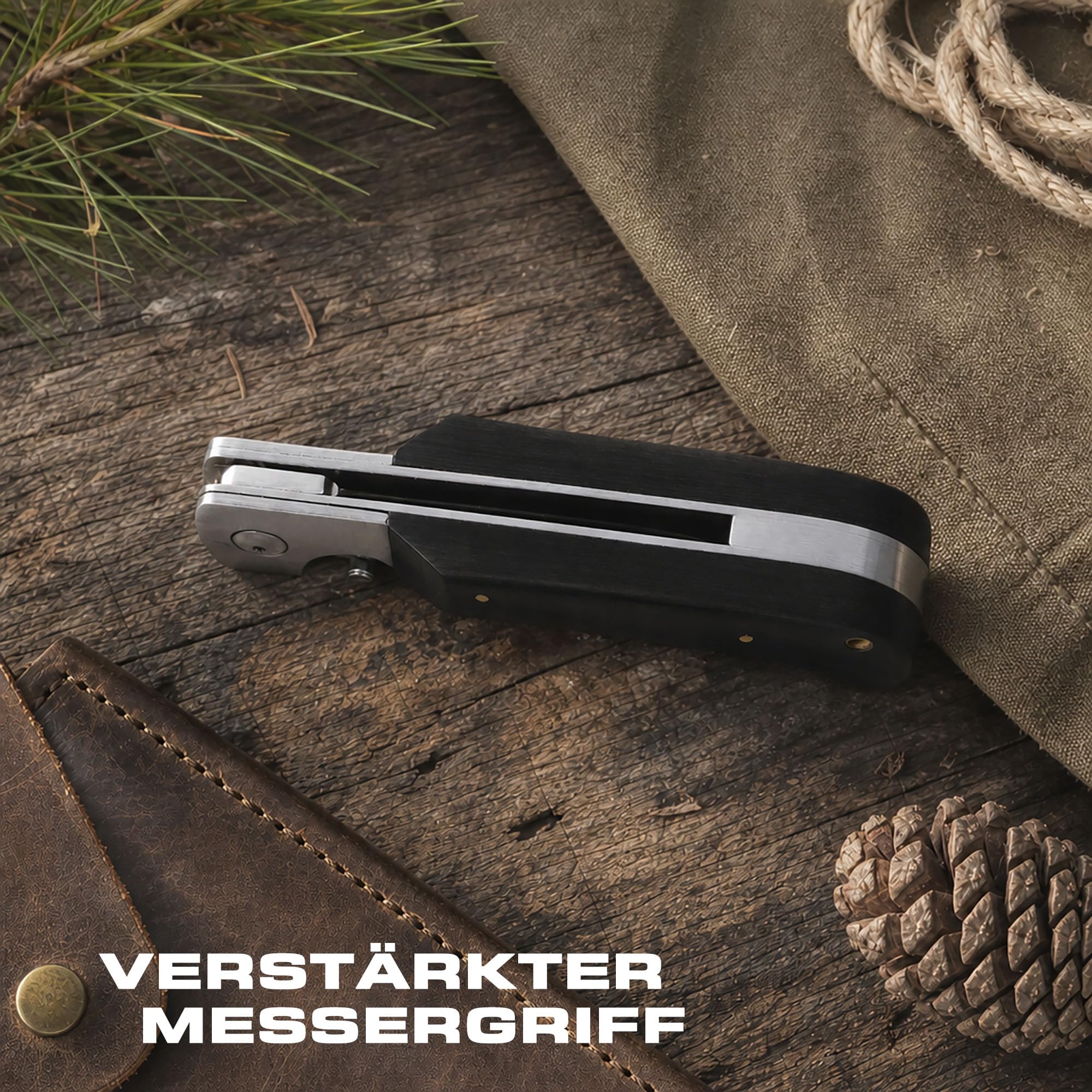Einhandmesser Groß: 440C Stahl Klappmesser Outdoor mit Holzgriff | Großes Einhandmesser für Outdoor. Lange 440C Edelstahl Klinge mit sicherem Liner-Lock und einem robusten Holzgriff.