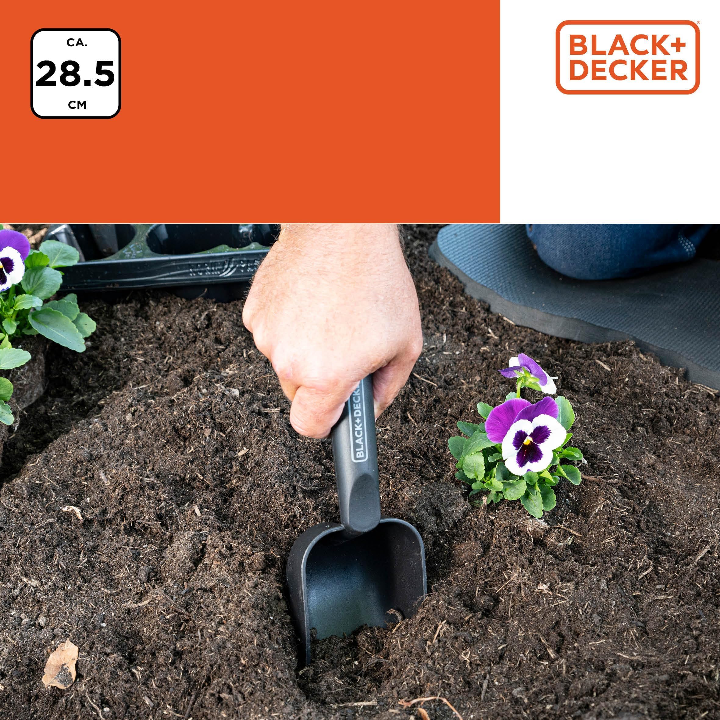 BLACK+DECKER Pala da giardino, modello rotondo, fondo profondo, 28,5 cm, colore nero