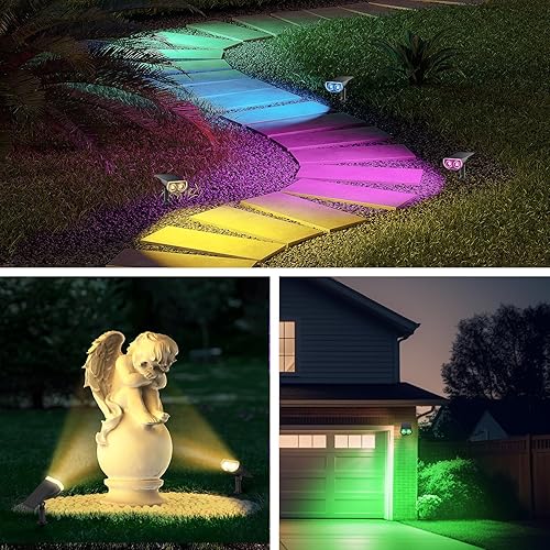 Miniatura 7 de Consciot Focos solares RGB para exteriores, 2 en 1 que cambian de color, luces solares impermeables IP67, iluminación exterior eficiente y duradera