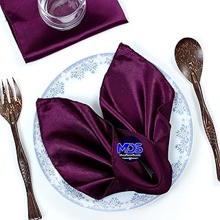 MDS Pack of 100 Wedding Satin 12"X 12" Square Dinner Napkin or Handkerchief for Wedding Banquet Decoration - Eggplant