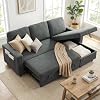 HOMCOM Sofa Bed with Storage, Convertible L Shaped Corner Sofa, 3 Seater Pull Out Sofa Bed with Reversible Chaise, Side Pockets for Living Room, Bedroom, Small Spaces, Charcoal Grey