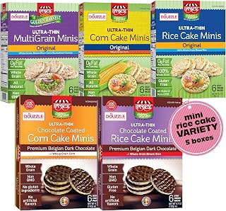 DOUzzle Ultra-Thin Rice & Corn Cake Minis Vareity Pack - Rice, Corn, Multigrain & Chocolate-Coated Assortment (5 Pack) Individully Wrapped, Whole Grain, Non-GMO - Kosher Parve