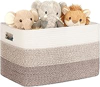 SunNewt 45L Woven Rope Laundry Basket with Leather Handles - Gradient Brown Storage Bin for Toys, Blankets, Clothes 18x14x11